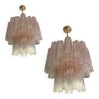 Lustre Verre de Murano Rose Style Tronchi Venini, lot de 2 ou une paire de lustres