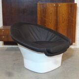 Fauteuil Lounge Pod Space Age Atomic avec Cuir de Bovin Noir de Dux, Suède, 1960s
