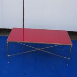 Table basse en laiton plateau en verre rouge