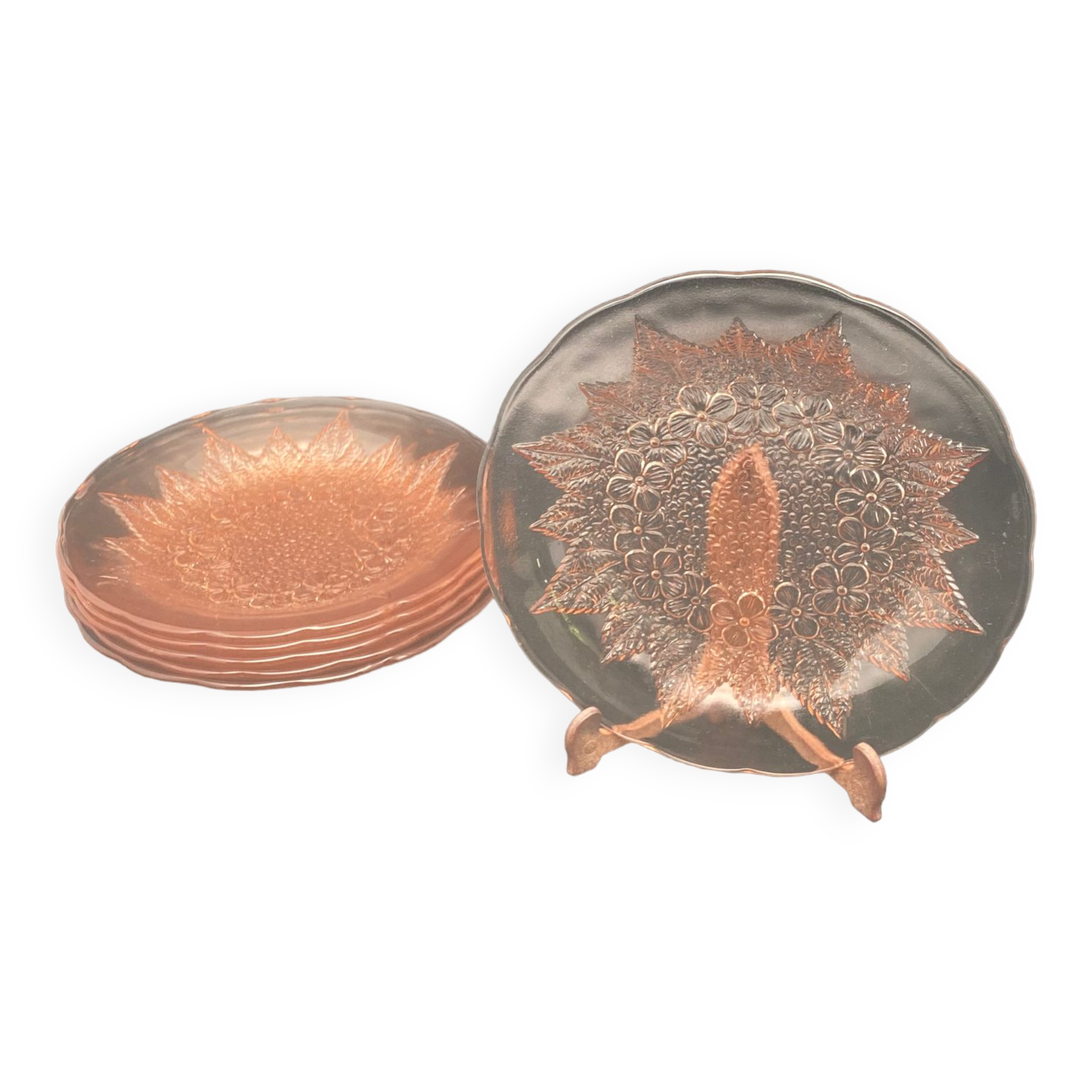 Vintage pink transparent glass dessert plates