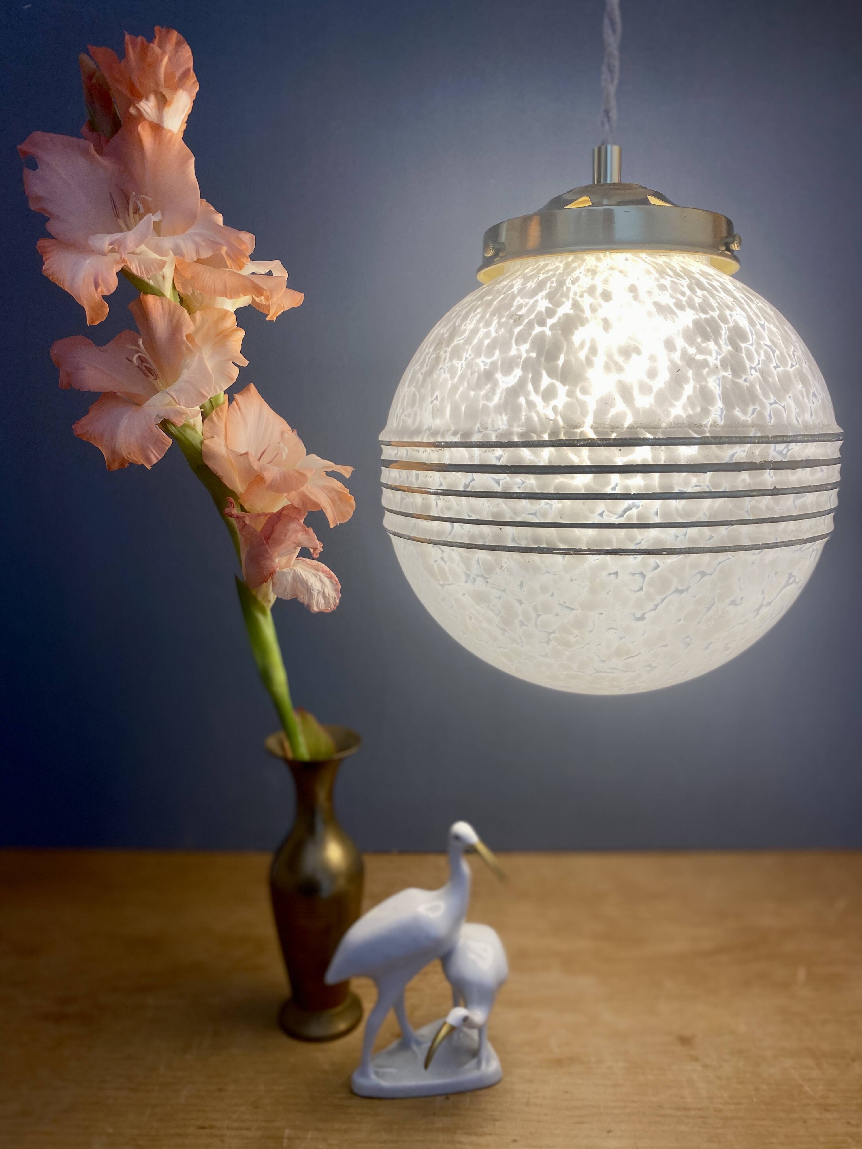 Vintage white Clichy glass globe pendant light
