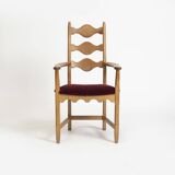 Fauteuil Razorblade, velours bordeaux, chêne, par H. Kjærnulf, Danemark, années 1960.
