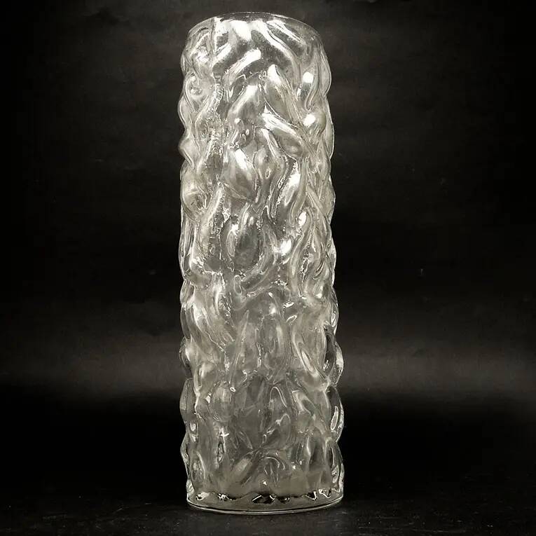 Mid-century modern vase, transparent glass, Poland, 1970s
