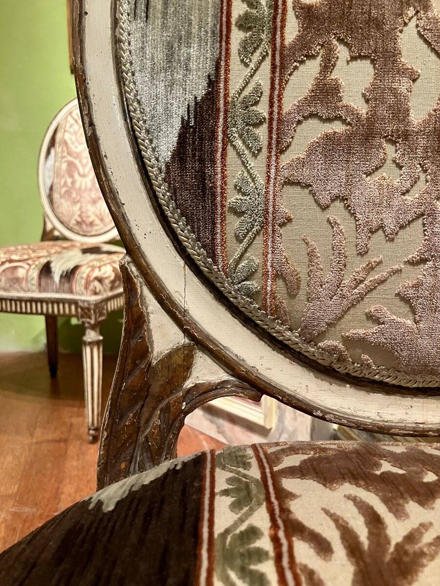 Chairs in Lacquer and Ikat Damask Upholstery, Set of 2