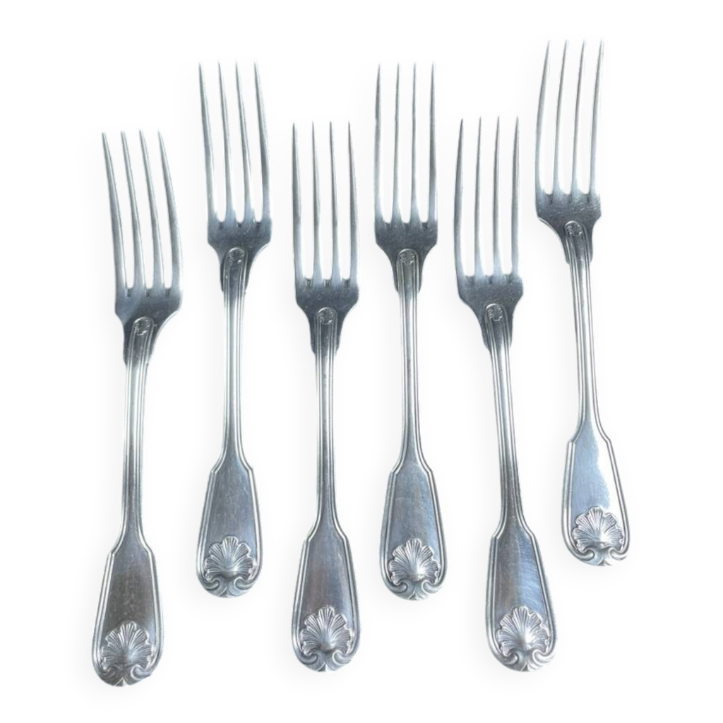 12 fourchettes de table en métal argenté Christofle modèle coquille Berain | Métal argenté modèle