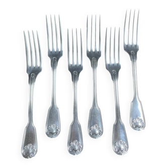 6 Christofle large shell table forks