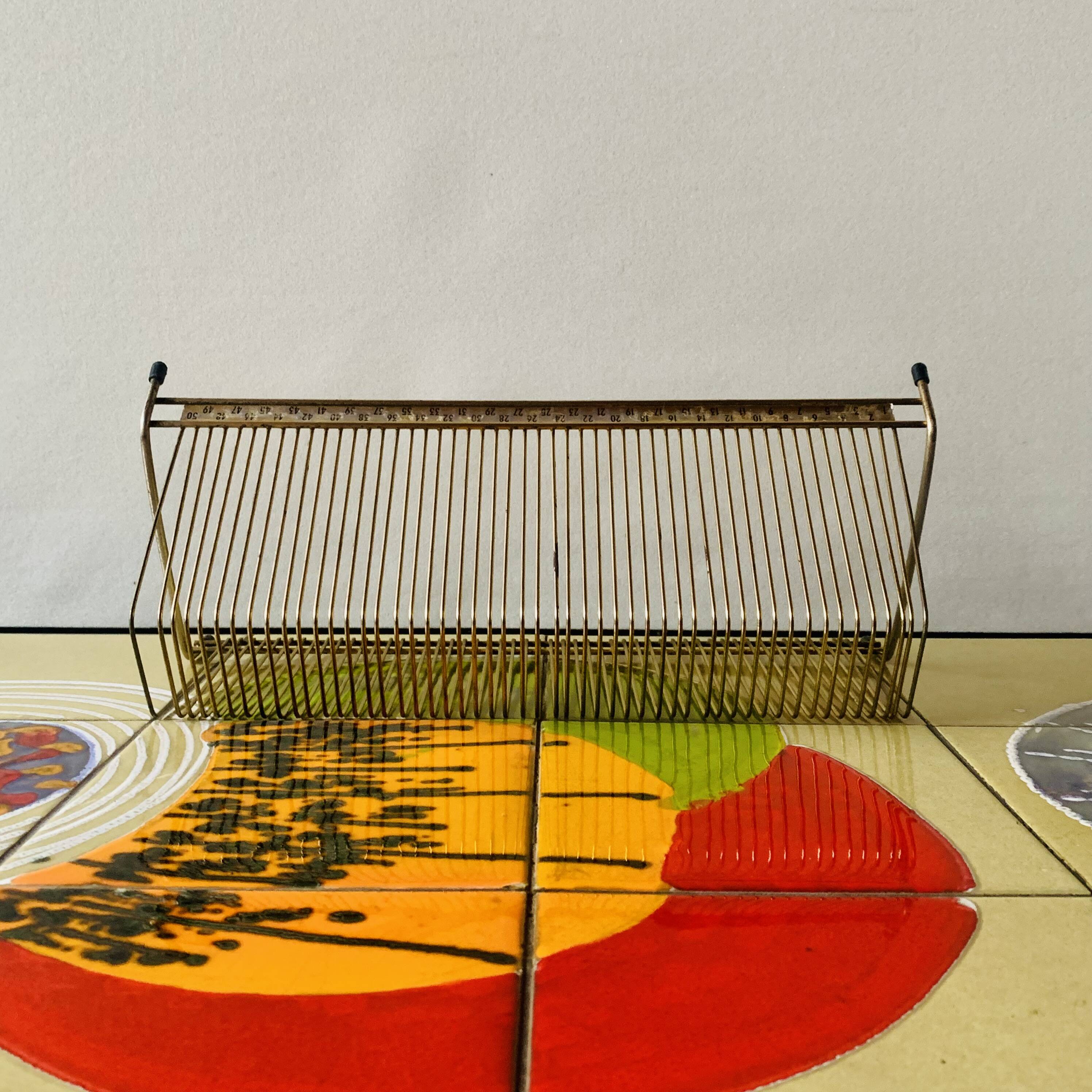 Porte-disques vintage en métal doré - pour 50 vinyles