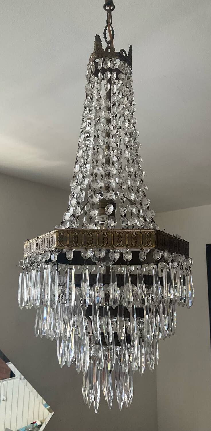Lustre Montgolfière en laiton et pampilles