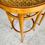 Pair of vintage bar stools, curved wood and cane