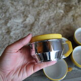 Series of 6 ceramic and stainless steel cups - 70s - Vintage