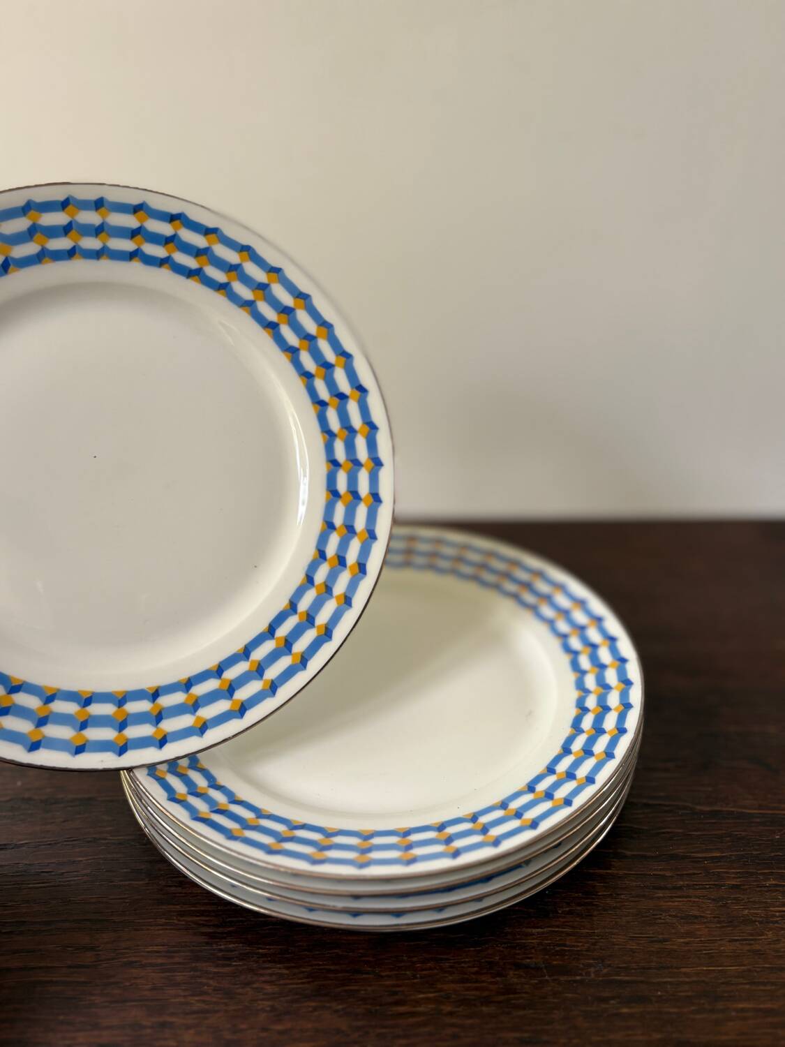 set of 5 geometric Limoges porcelain plates