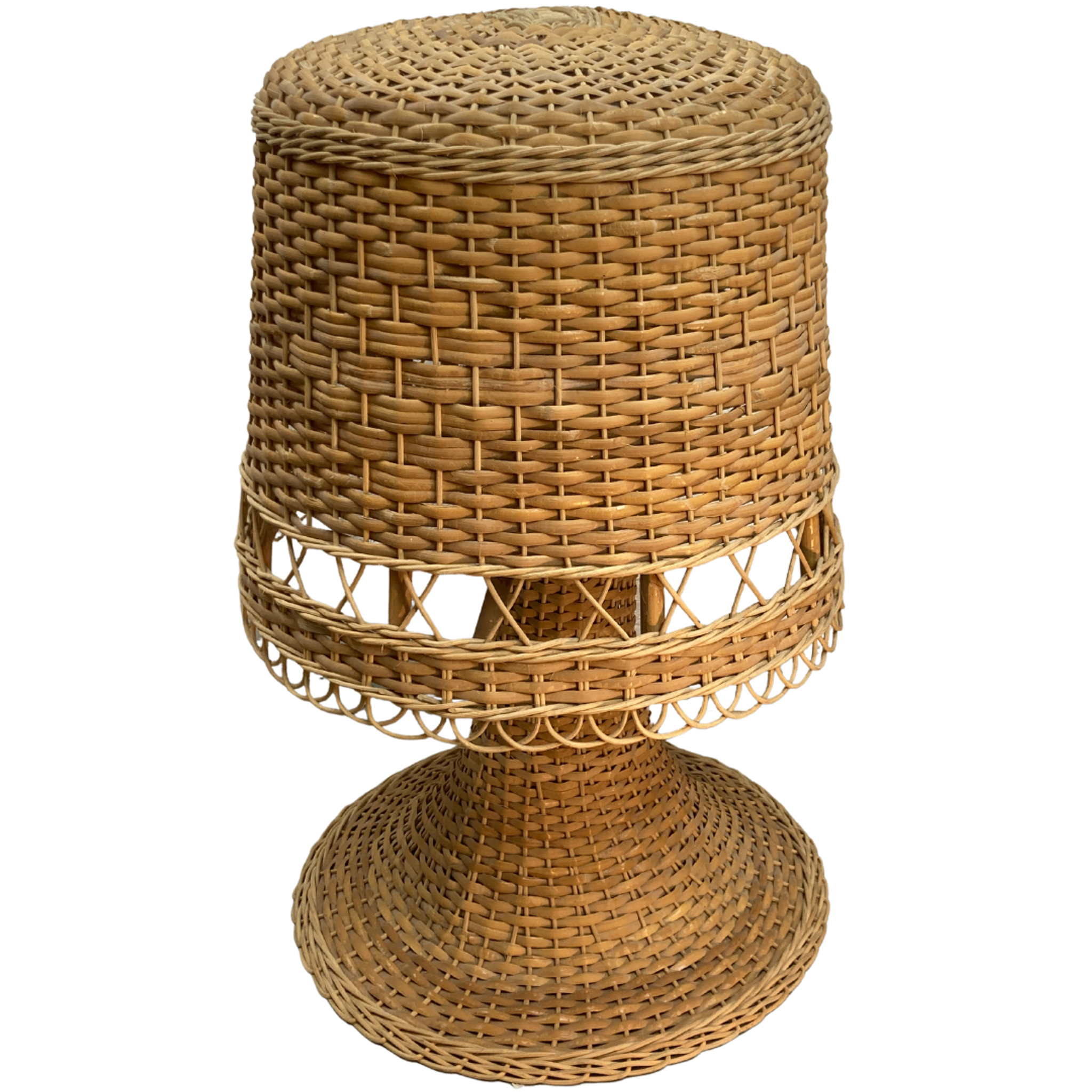 Rattan wicker mushroom table lamp, 1960s-1970s