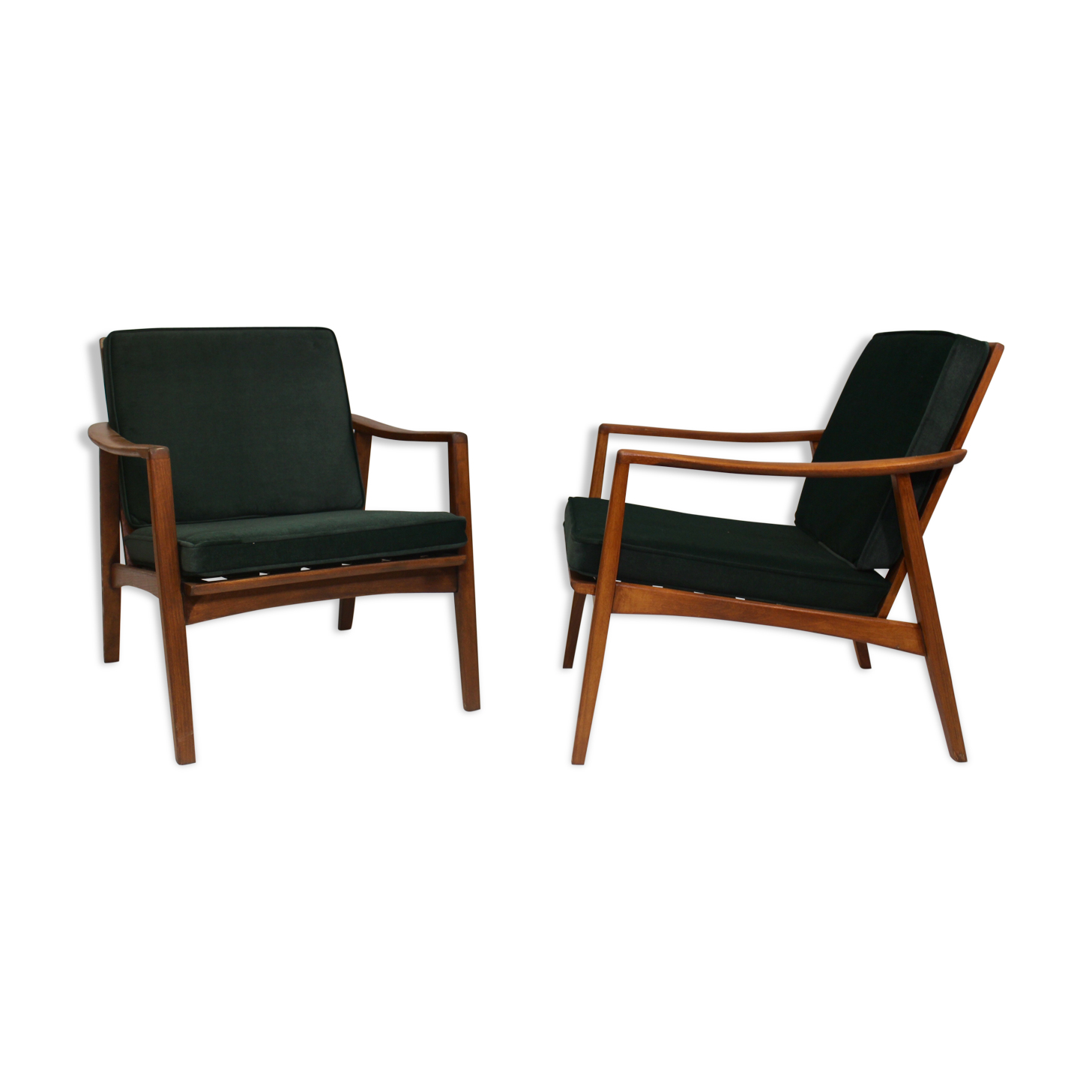 Pair of Scandinavian style armchairs, red velvet fir fabric 60s