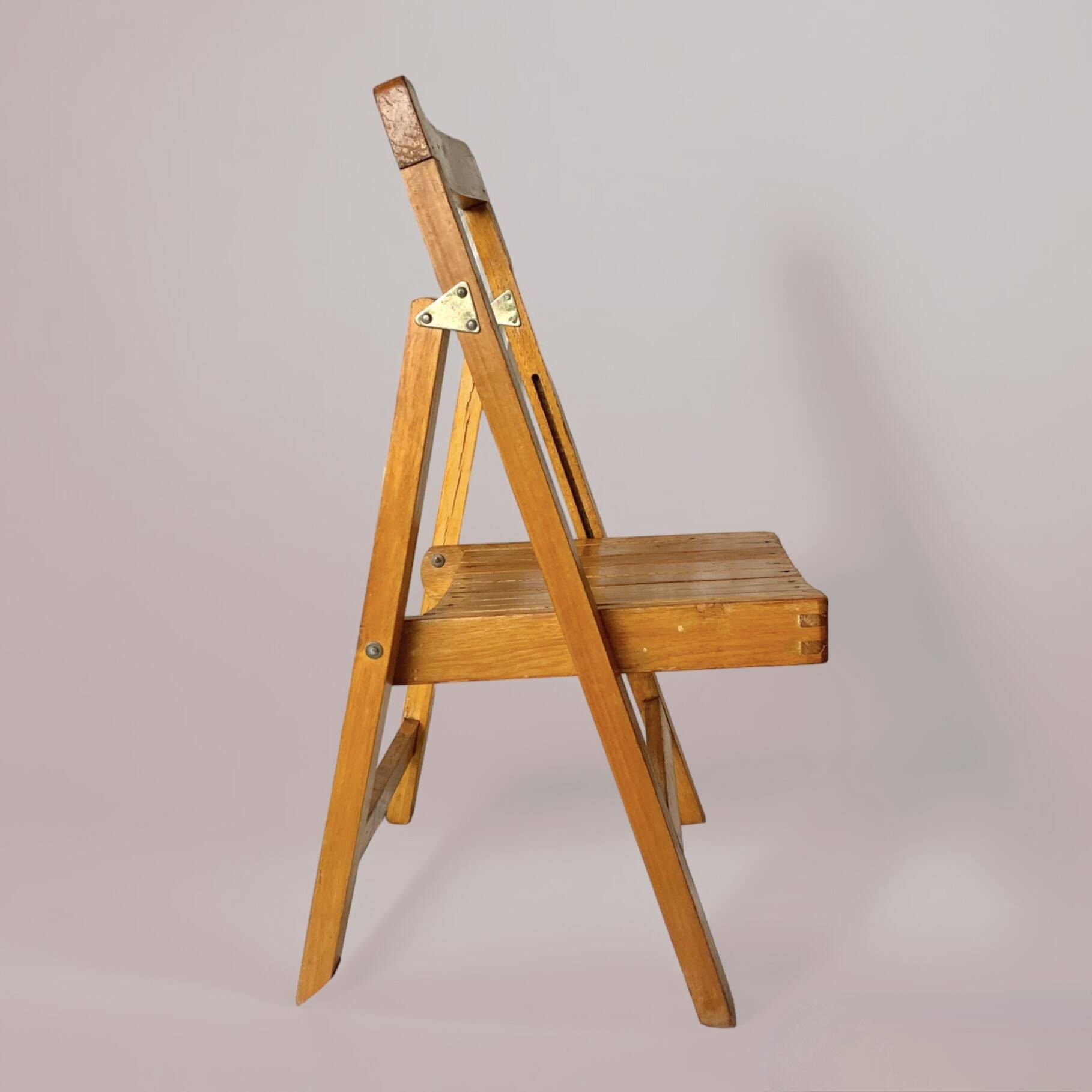Antique varnished wooden folding chair for children
