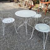 Old wrought iron garden furniture 3 armchairs + 1 table
