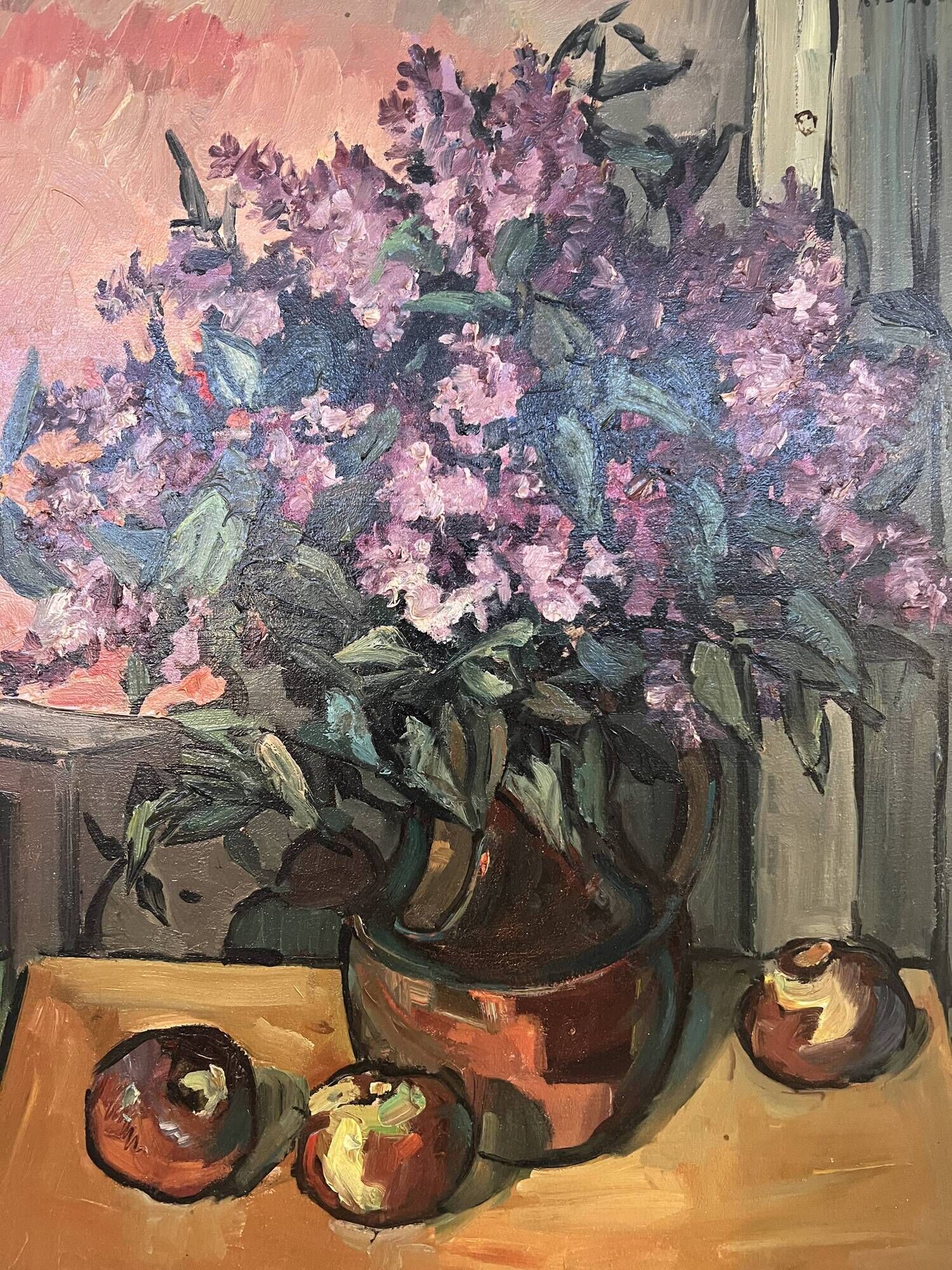 Painting, still life with lilacs, bouquet of flowers