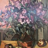 Painting, still life with lilacs, bouquet of flowers