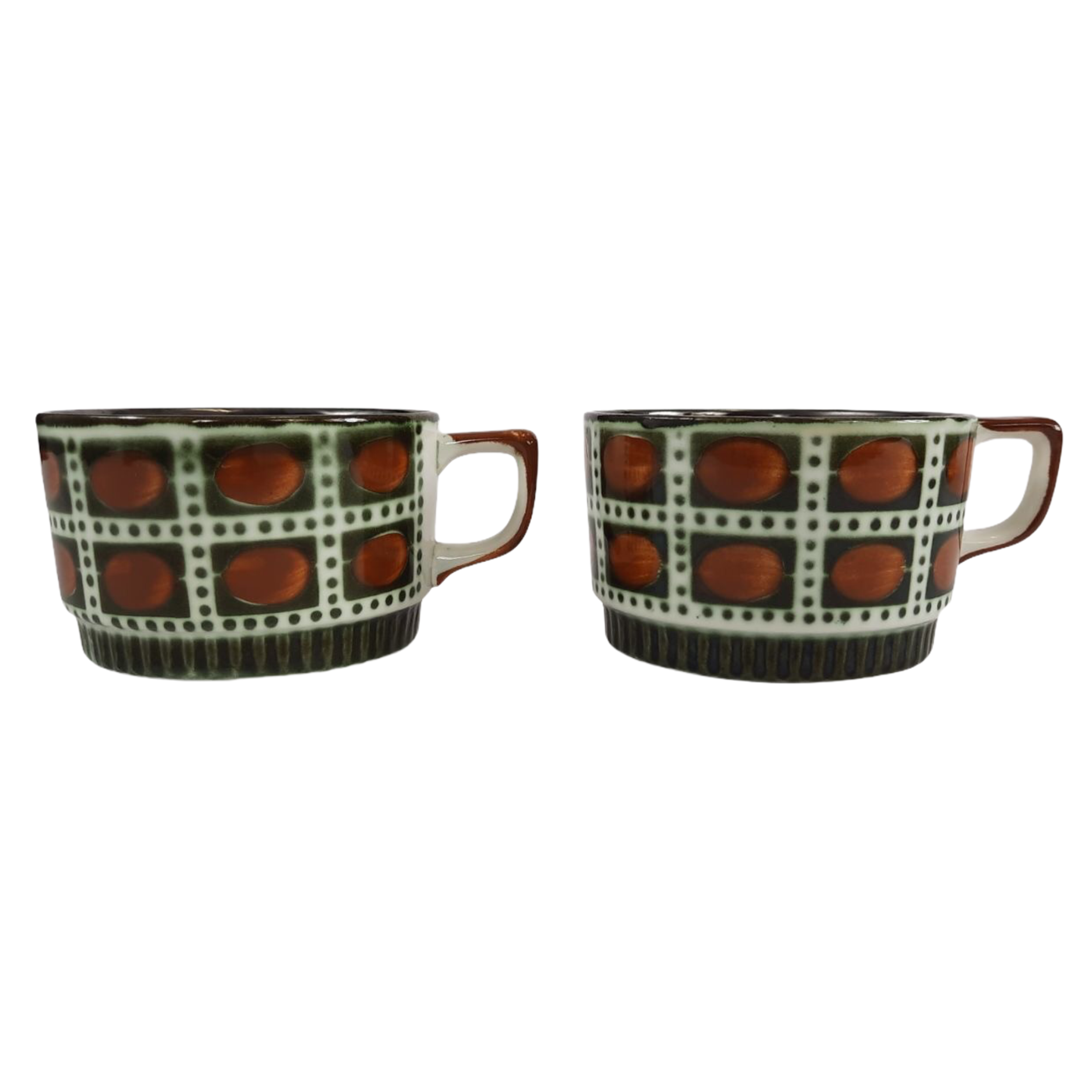 Tea service for Six vintage boch pattern brown, white and green
