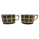 Tea service for Six vintage boch pattern brown, white and green