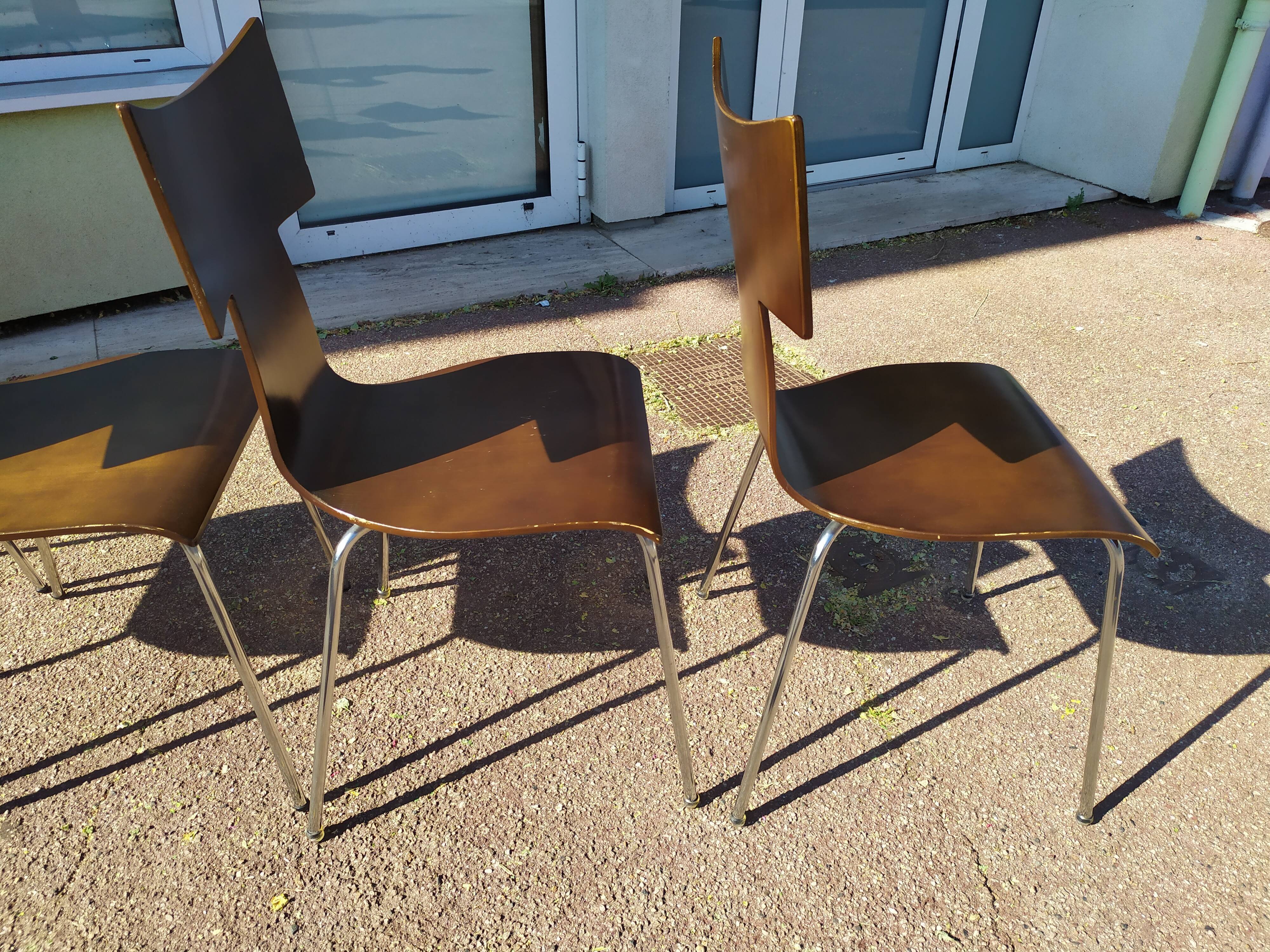 Set of 4 metal and wood chairs