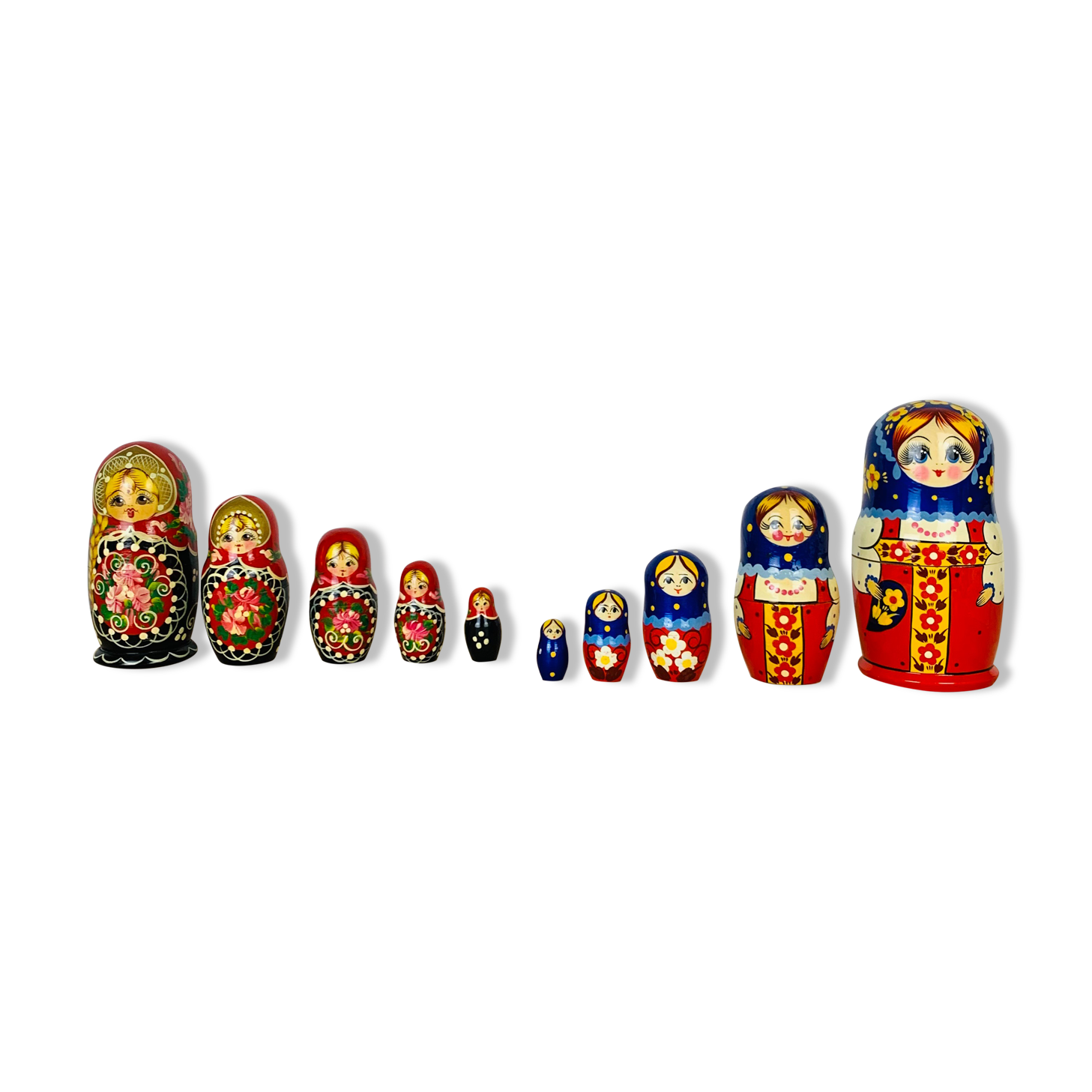 2 Russian dolls Matryoshka painted wood