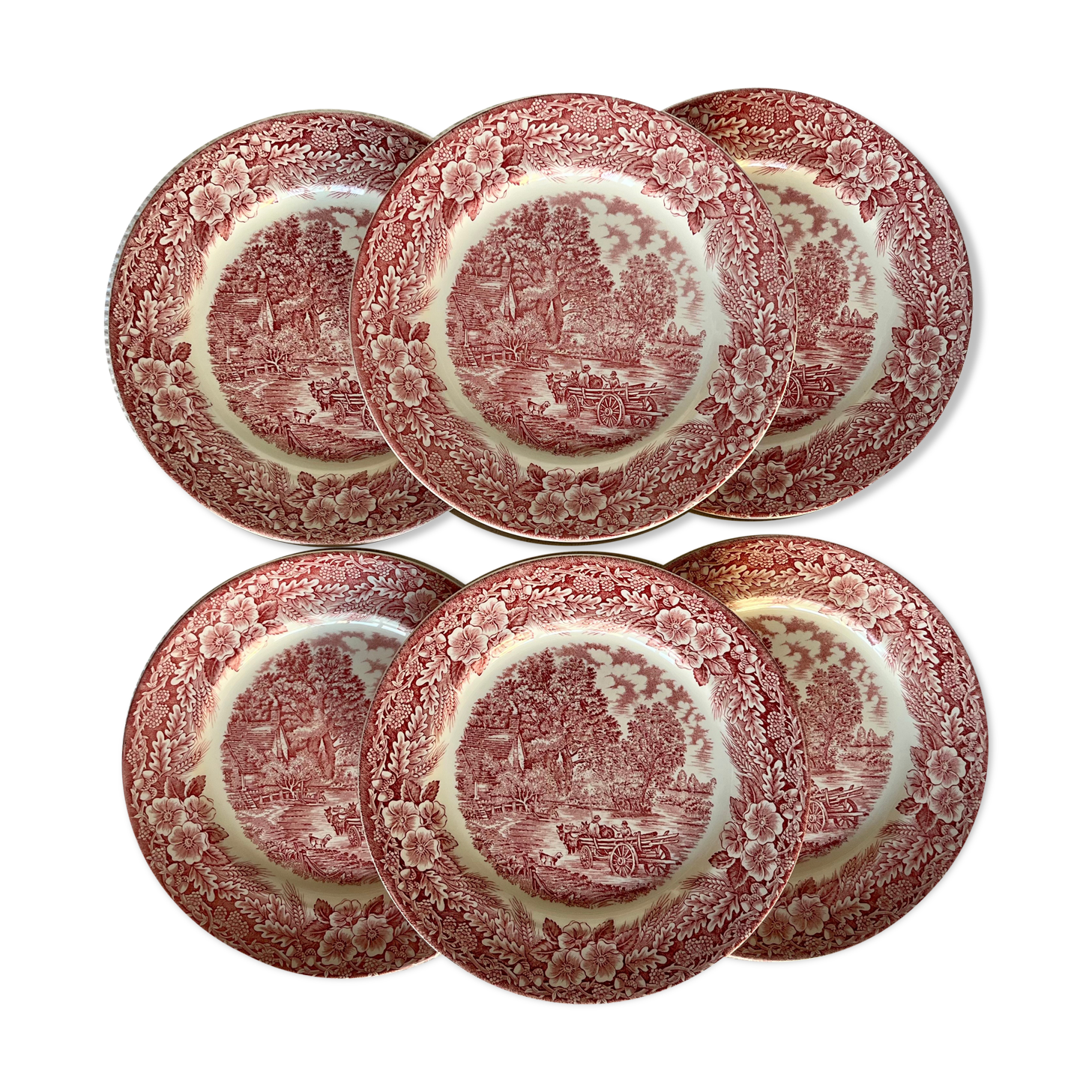 Series of 6 flat plates English earthenware