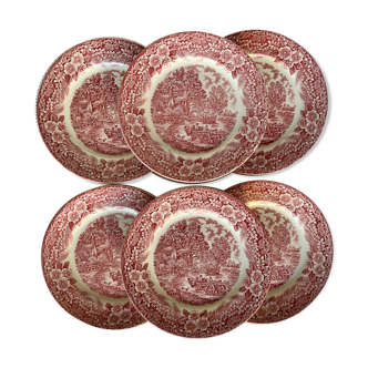 Series of 6 flat plates English earthenware