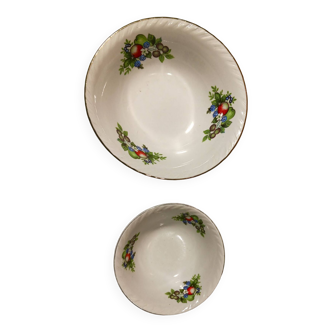 2 bols ou coupelles en porcelaine, motifs fruits