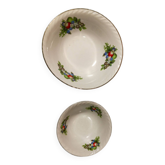 2 porcelain bowls or cups, fruit patterns