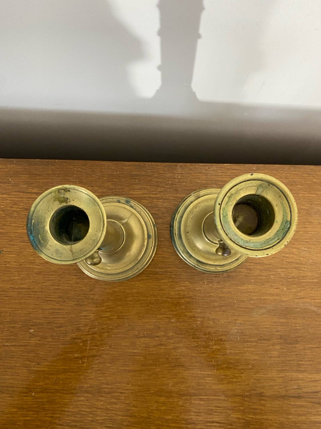 Pair of Antique Vintage Brass Push Candle Holders #C408