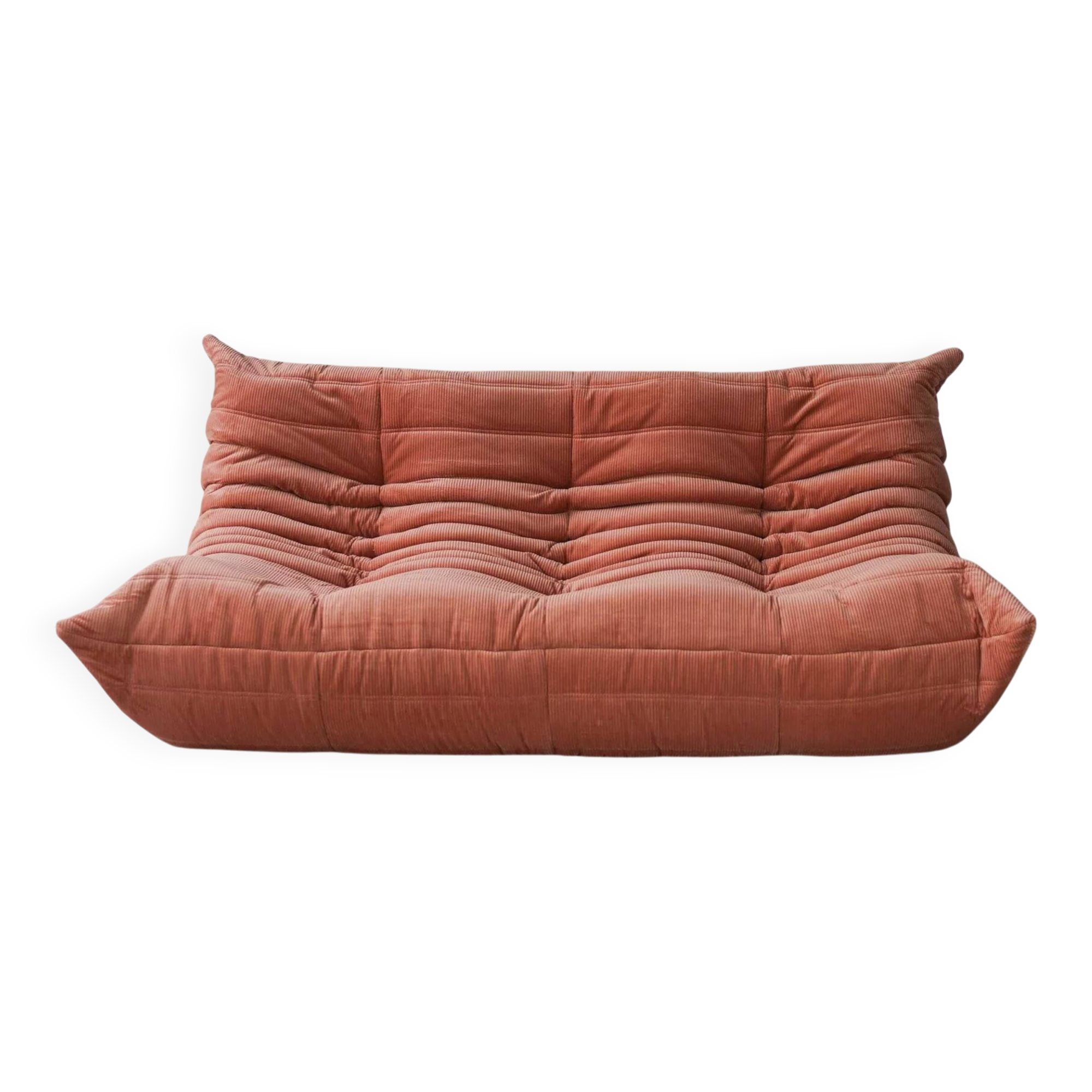 Coral corduroy Togo 3-seat & corner sofa by Michel Ducaroy for Ligne Roset