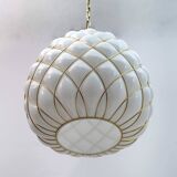 Modern Brass and Caged Murano Glass Large Pendant Lamp Fontana Arte Style