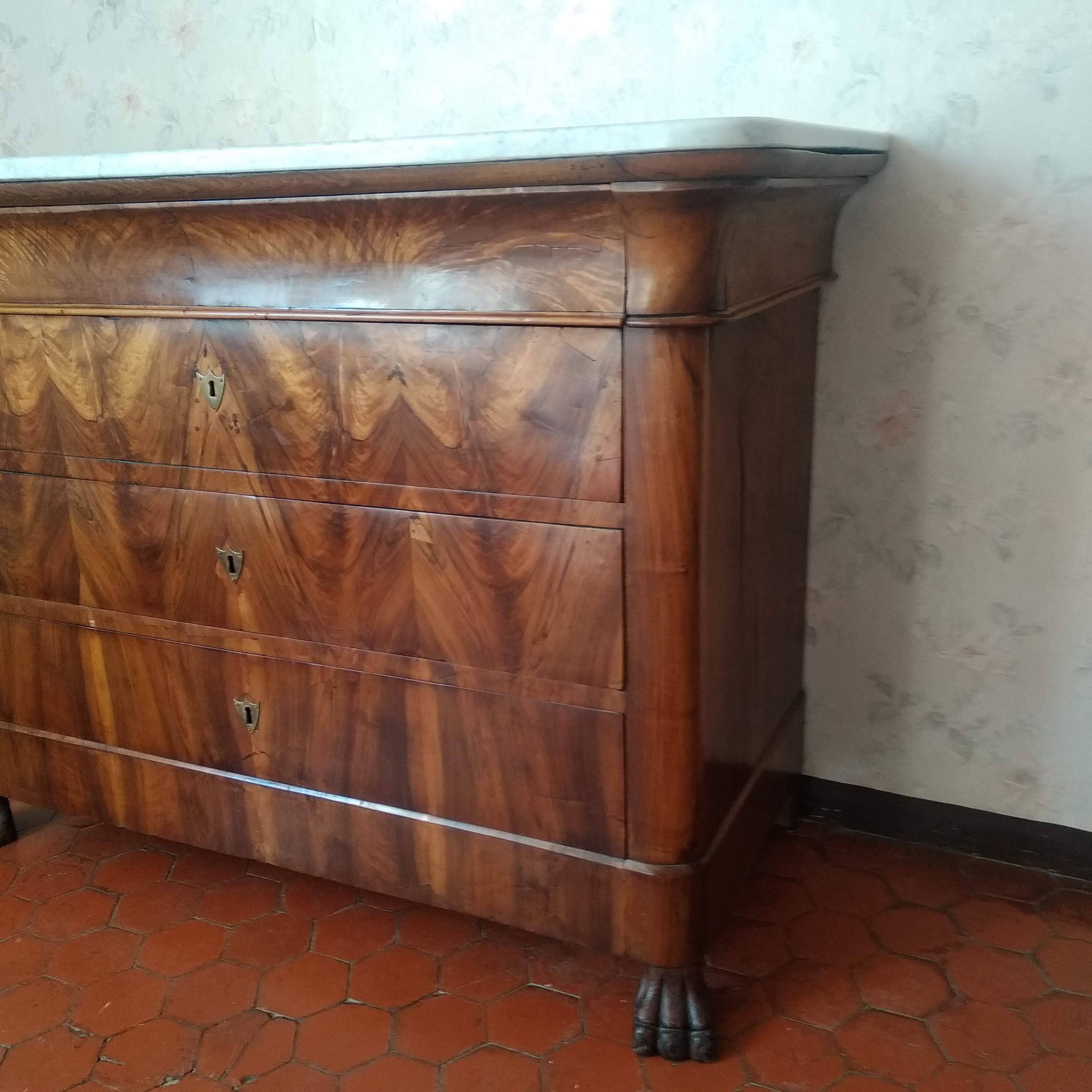 Antique Louis Philippe chest of drawers with lion paws