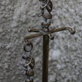 Brass fireplace servant with pair of cast iron pegs with vintage brass ball year 60