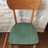 Set of 6 chairs in wood and green leatherette, 1960's