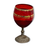 Red glass cut on vintage chiseled brass copper base