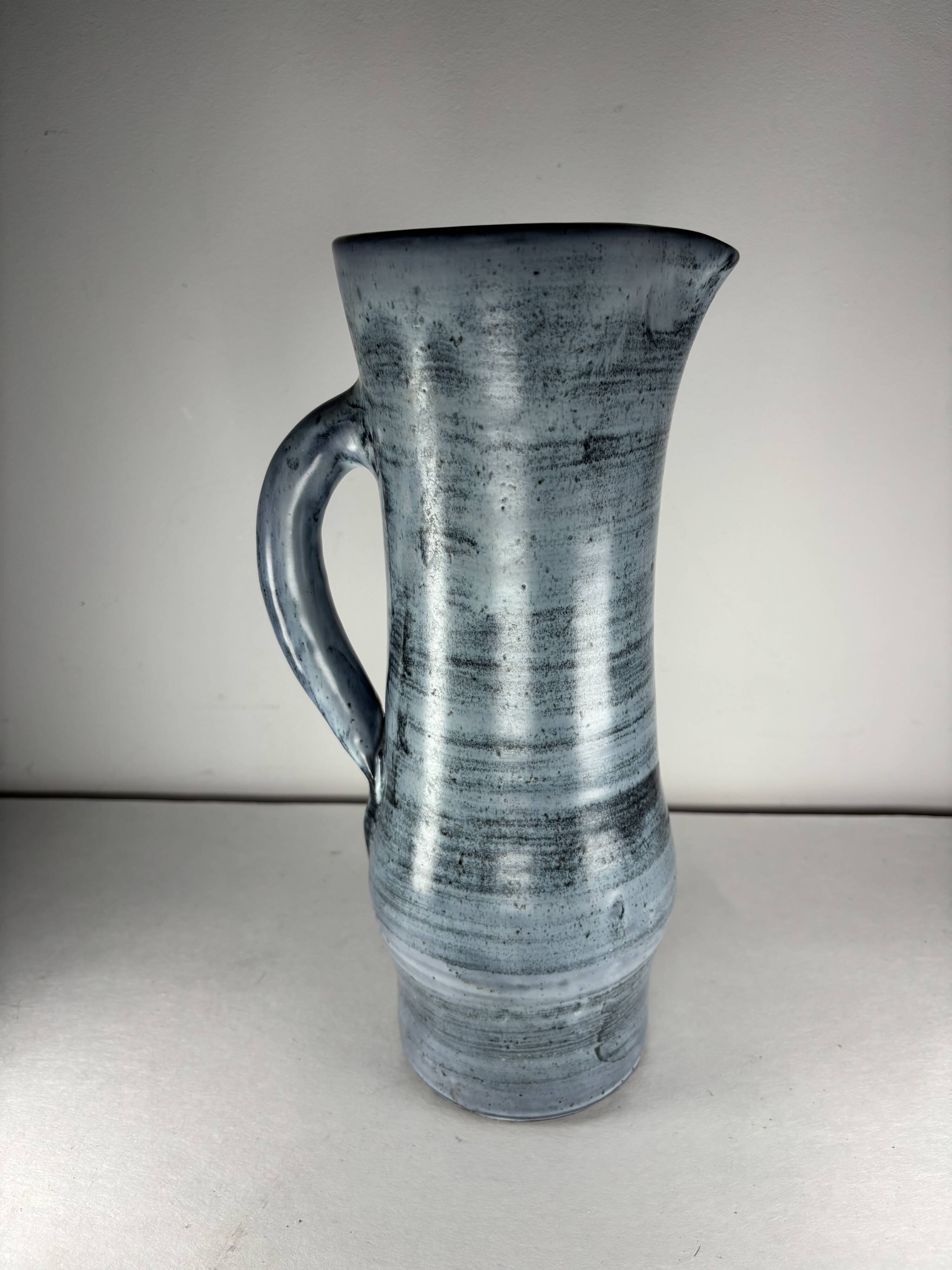 Blue ceramic pitcher Jacques Pouchain Dieulefit France 1960