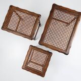 20th Century set of 3 oak and rattan nesting tables