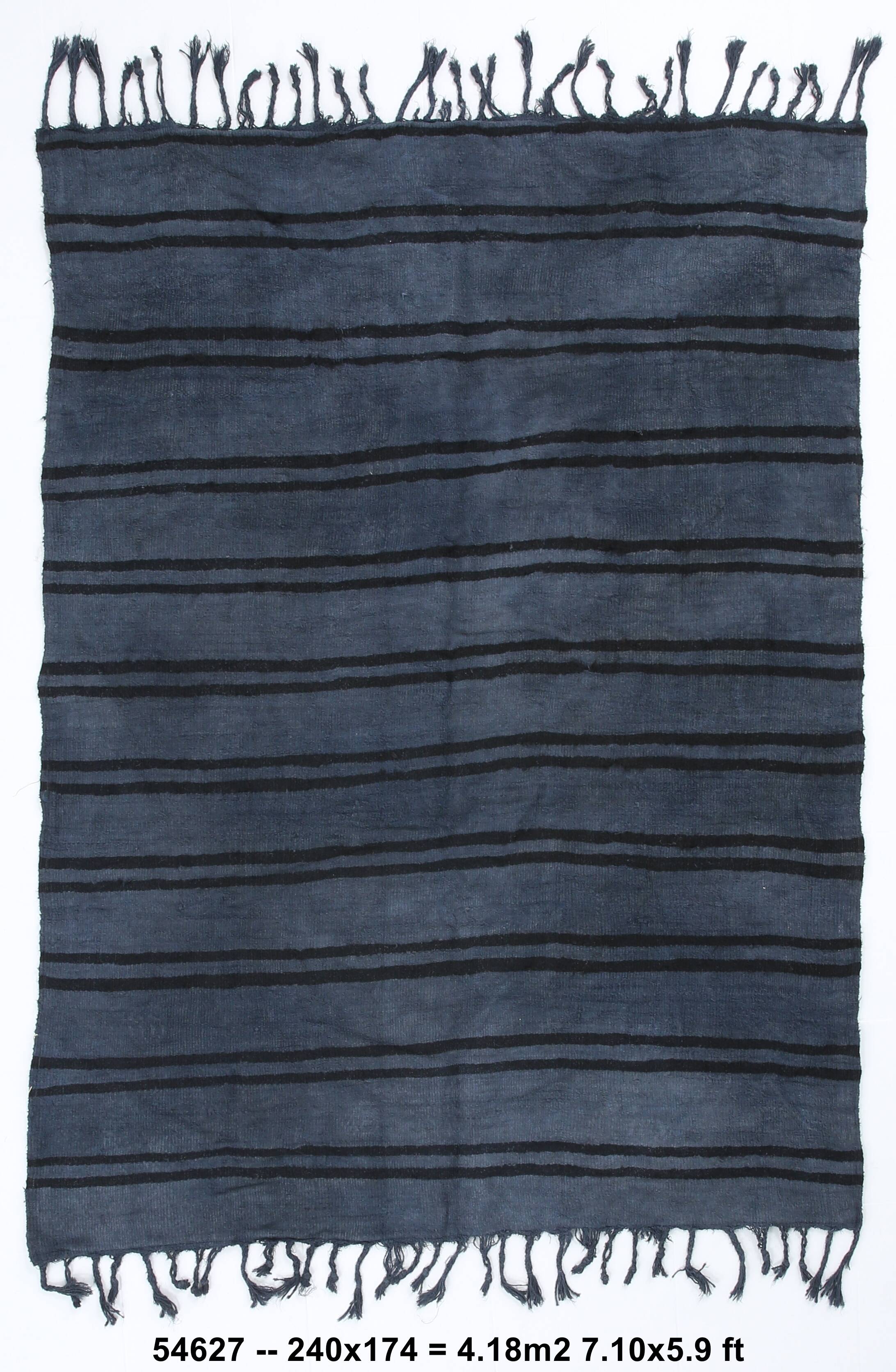 6x8 Navy Blue & Black Striped Kilim Rug, 174x240Cm