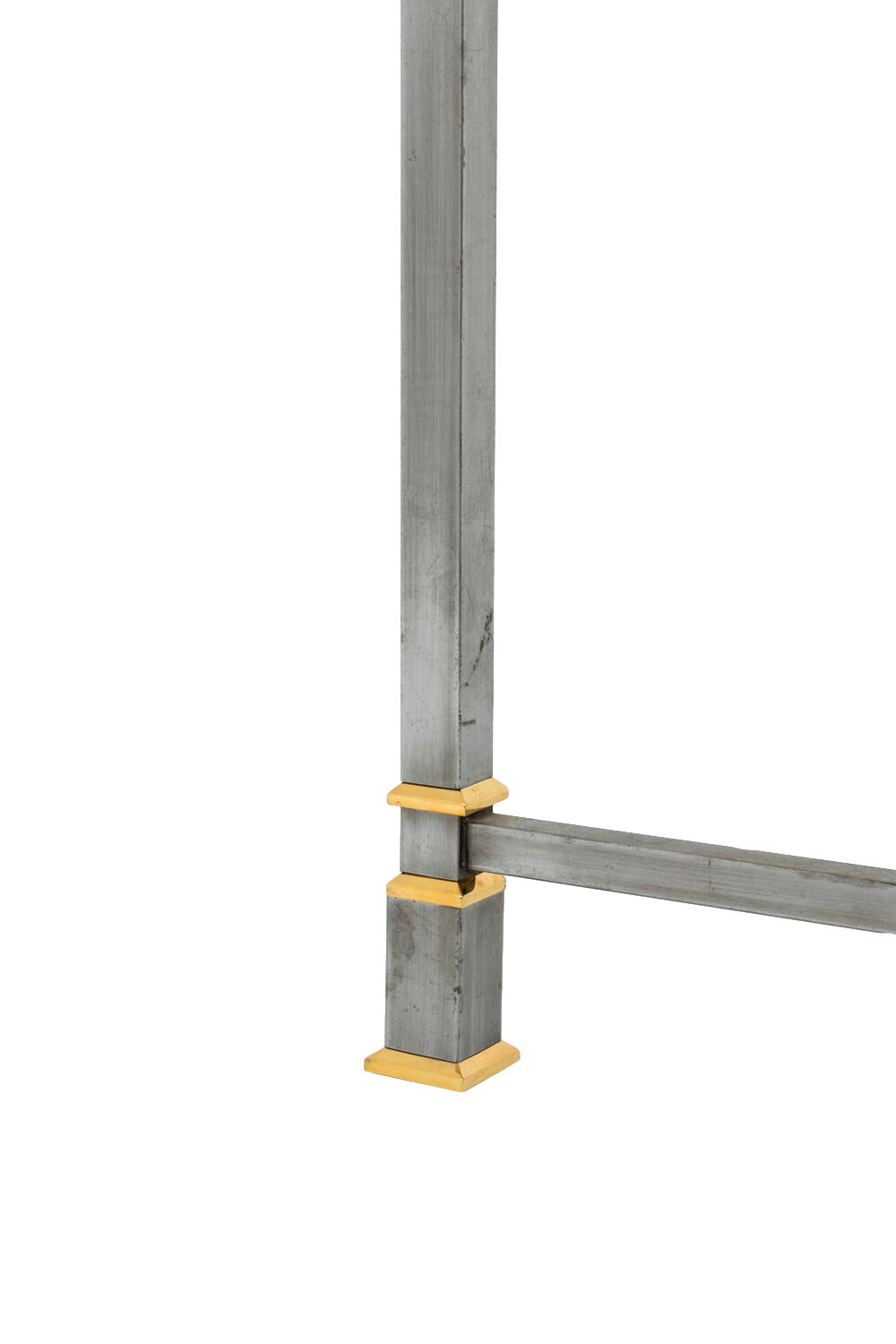 Brushed and gilded metal table, glass tray, 1970s