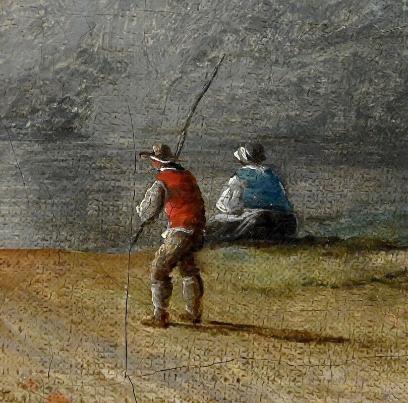 Painting "Path Leading to the Sea", oil on panel, in the style of Jean Pillement – late 19th century.