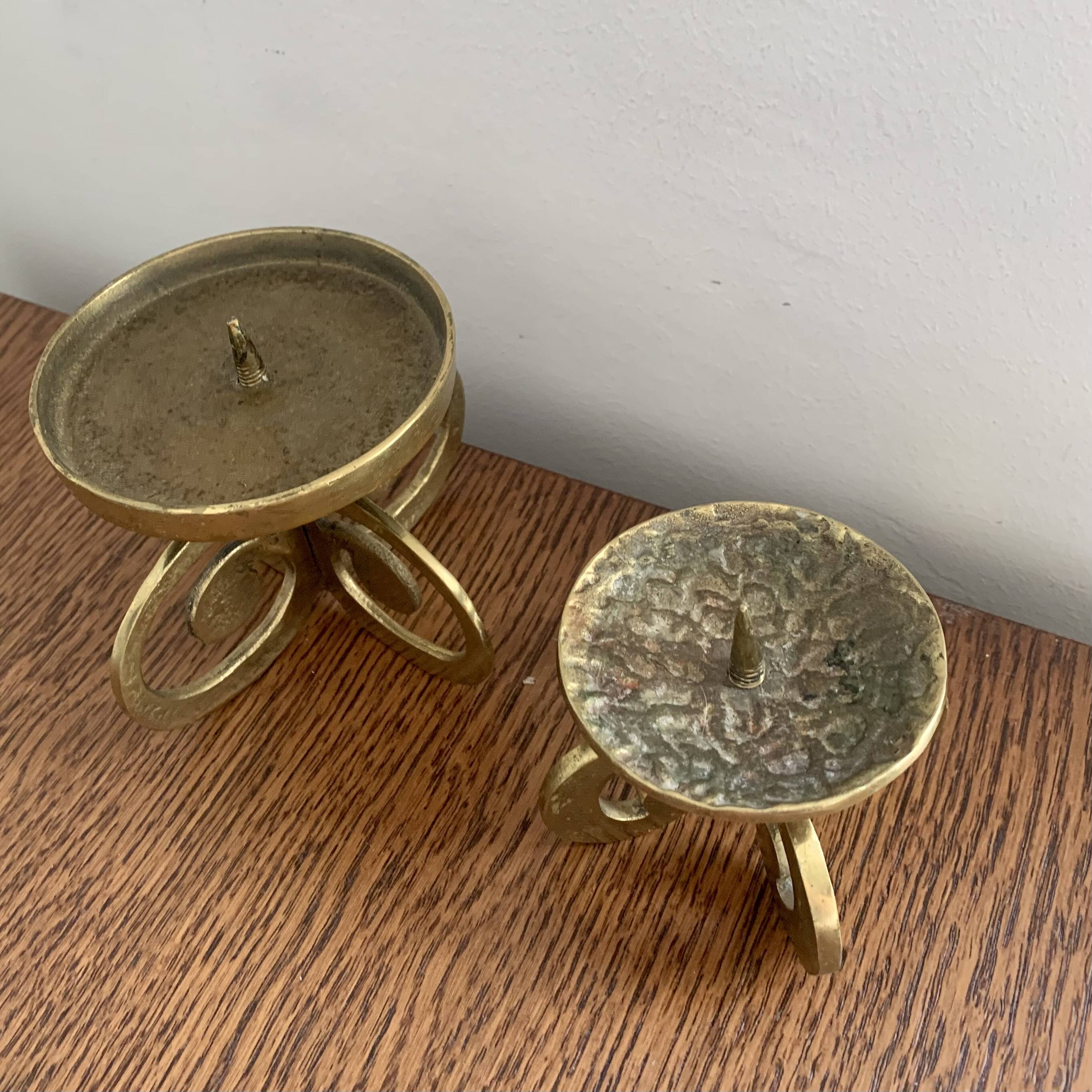 Set of 2 brutalist bronze candleholders, 1970s