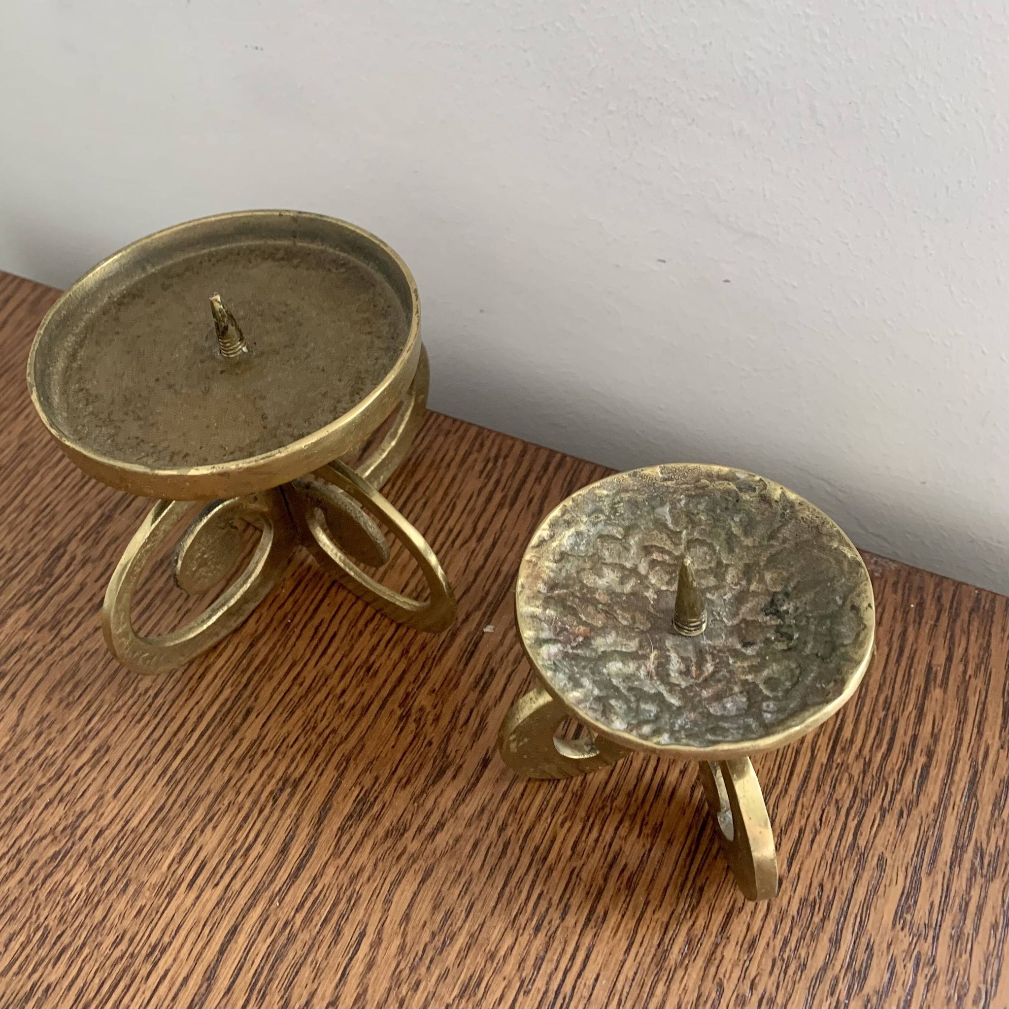 Set of 2 brutalist bronze candleholders, 1970s