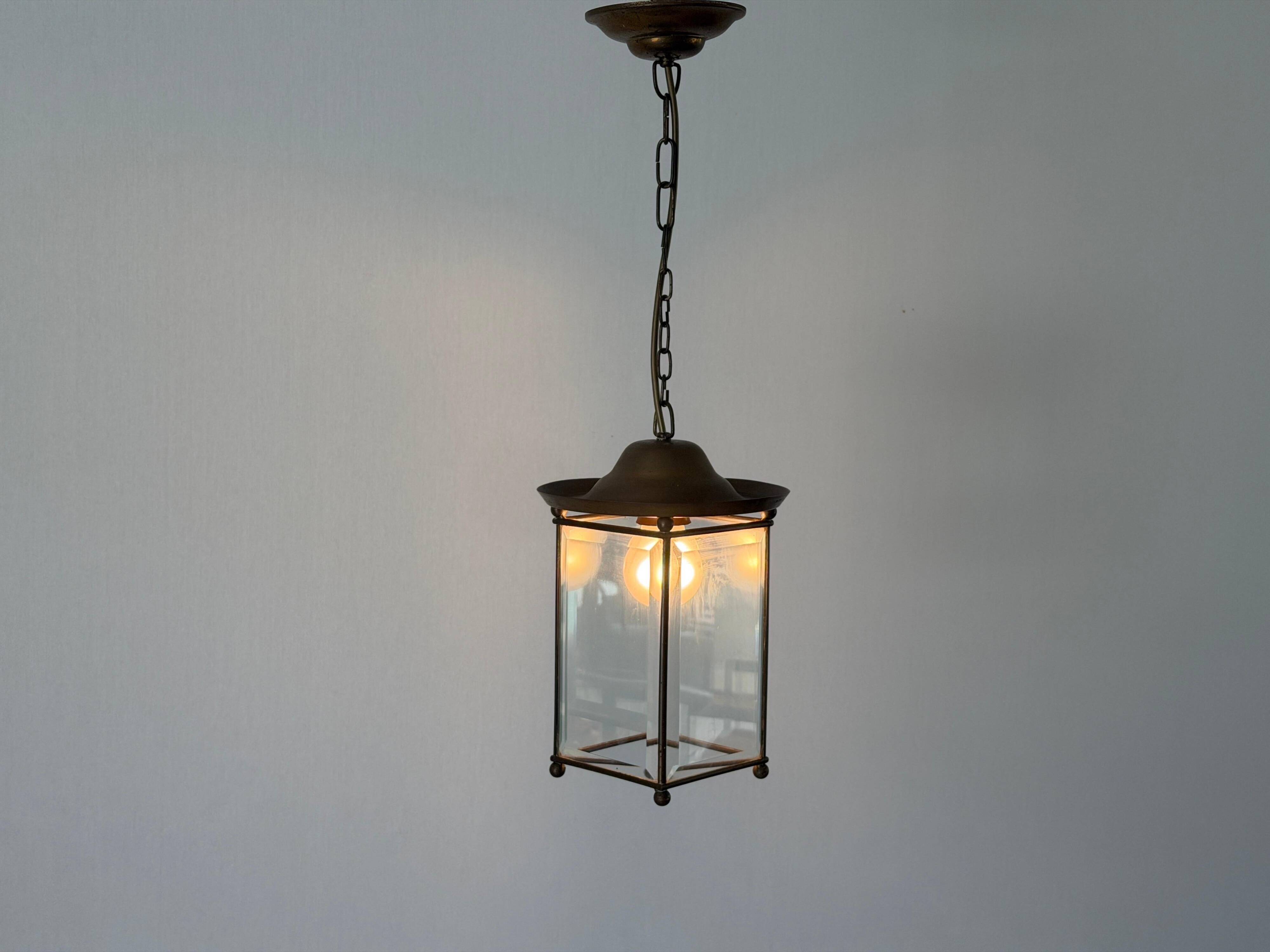 Art Deco ceiling light in brass and glass, 1940s, Germany
