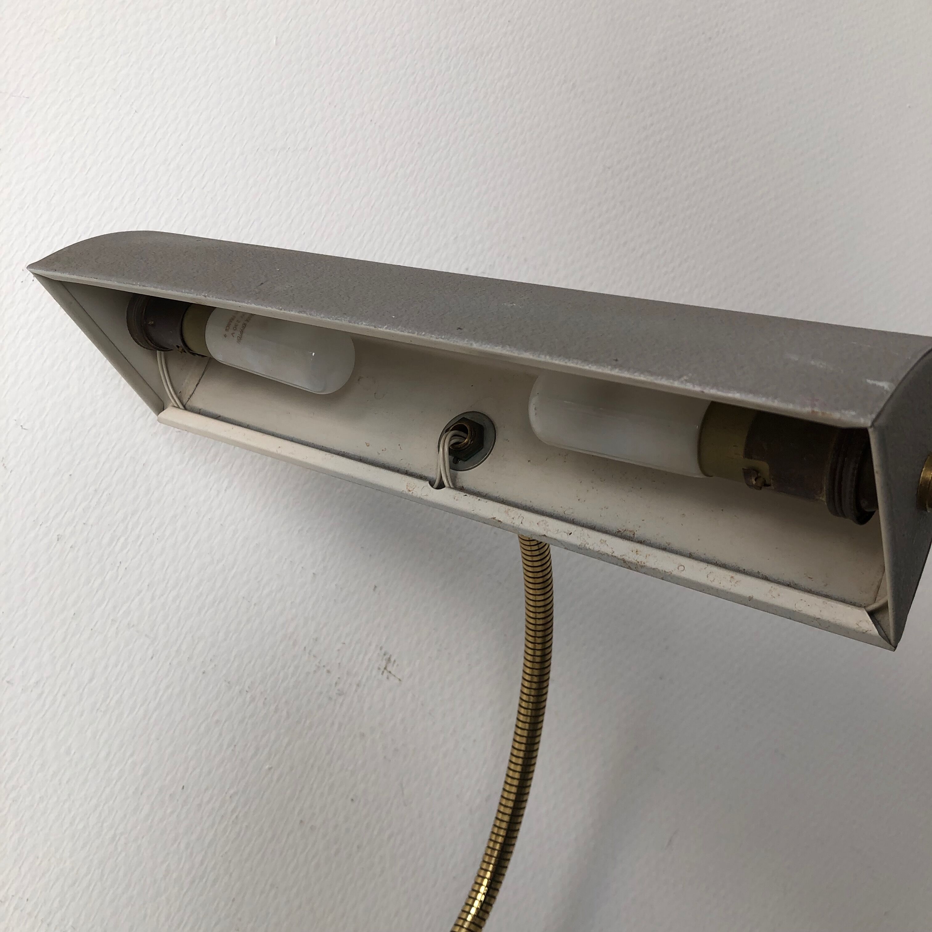 Vintage 1960 40cm grey cement Aluminor banker lamp
