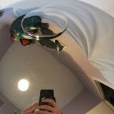 Large double bulb liner lamp, chrome and wood, 1980