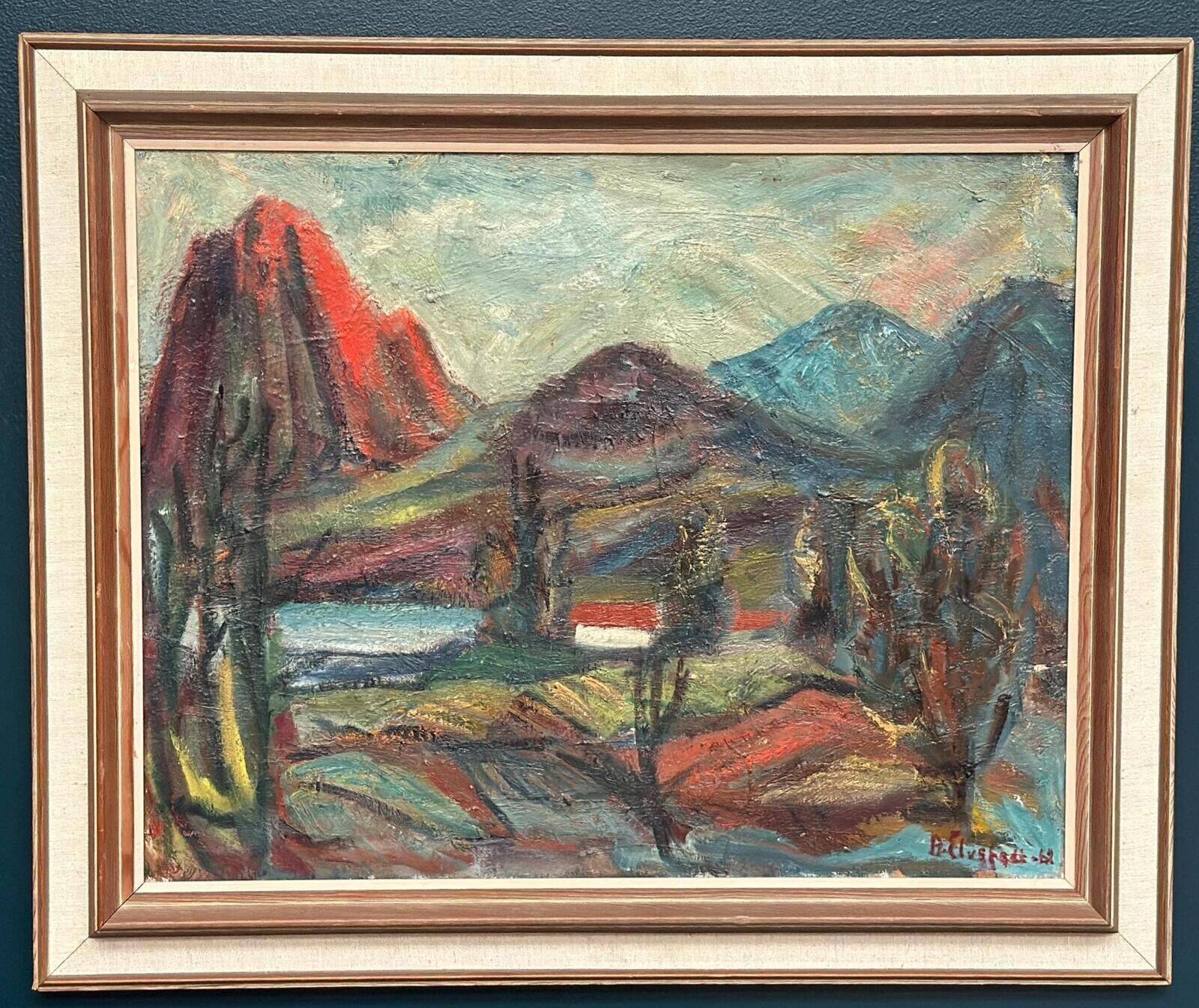 Original Mid Century Swedish Oil On Canvas – “Hut Between Hills” By B. Elvsfedt – 1962 – Vintage & Framed – 83 × 70 Cm (32.7" × 27.6")