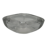 Cendrier vintage en verre épais transparent, forme carrée aux angles arrondis