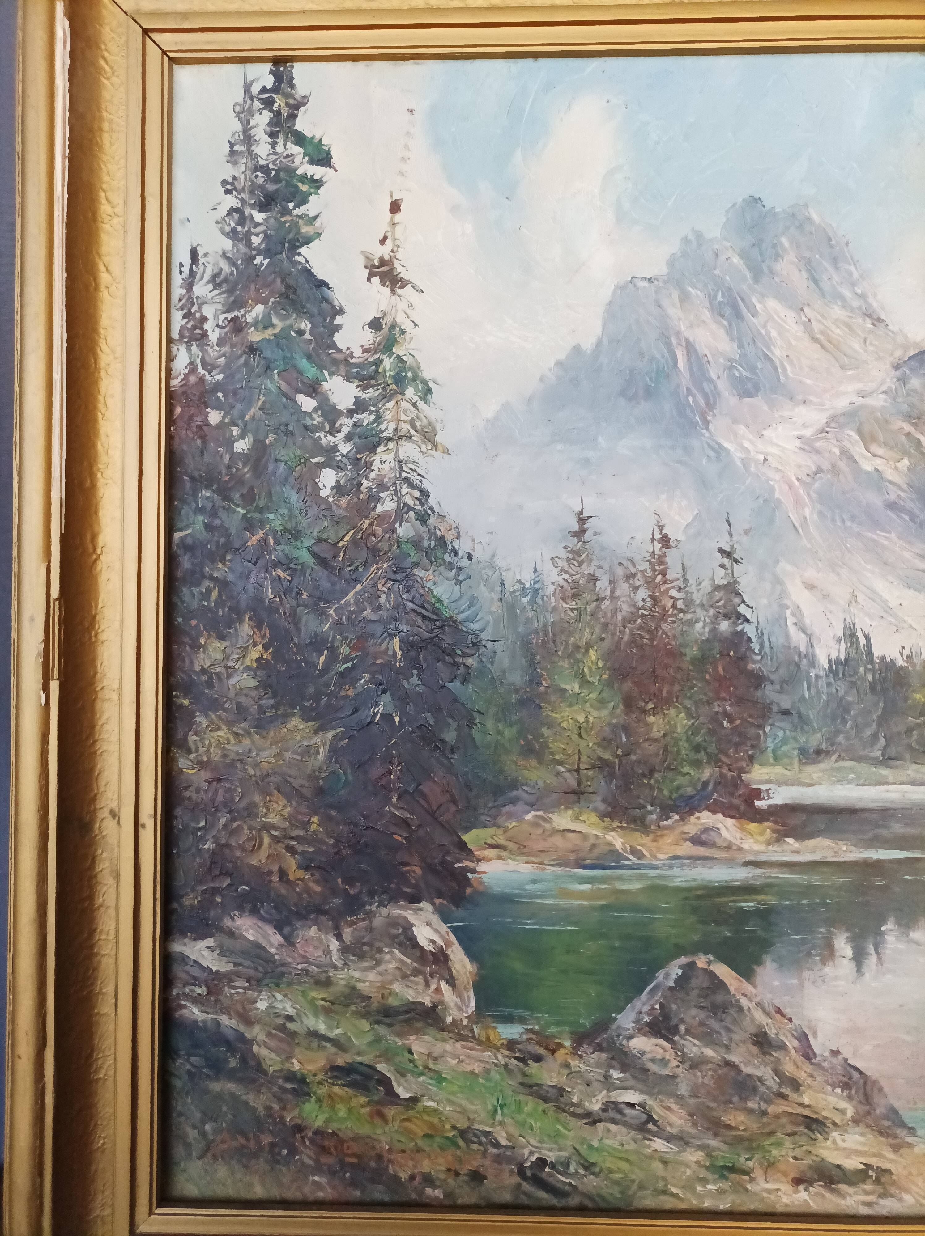Anton J. Dembenski Oil on panel Mountain Lake Landscape