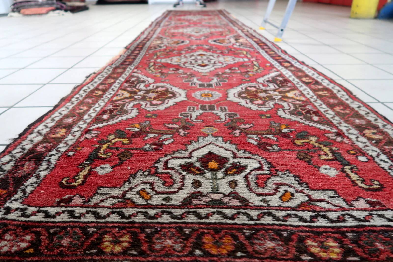 Handmade antique Persian Malayer runner rug 77cm x 382cm, 1920s
